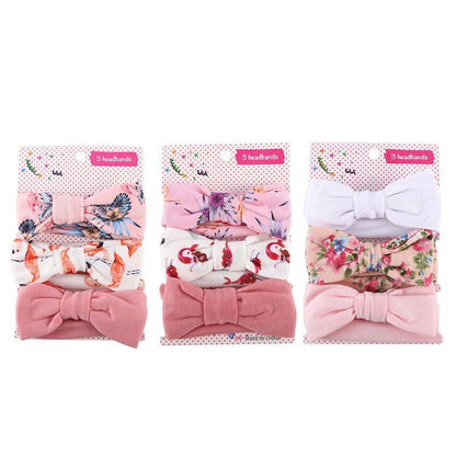 3PCS Soft Headband Wrap Set with Top Knot Single Bow Turban Style Hairbands - #2