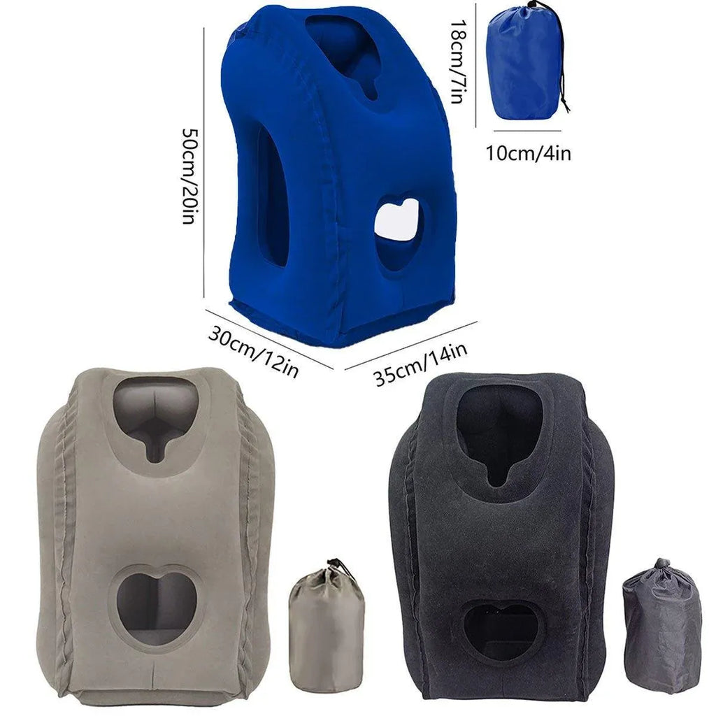 Inflatable Air Cushion Travel Pillow for Airplane Office Nap Rest Neck Head Chin - Blue