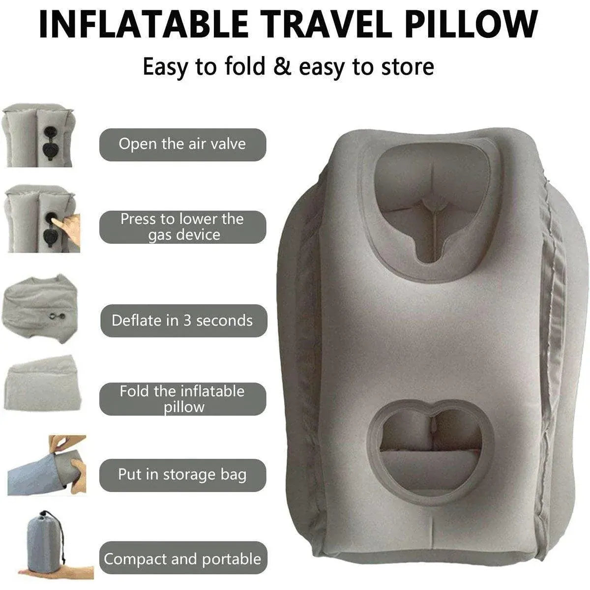 Inflatable Air Cushion Travel Pillow for Airplane Office Nap Rest Neck Head Chin - Blue