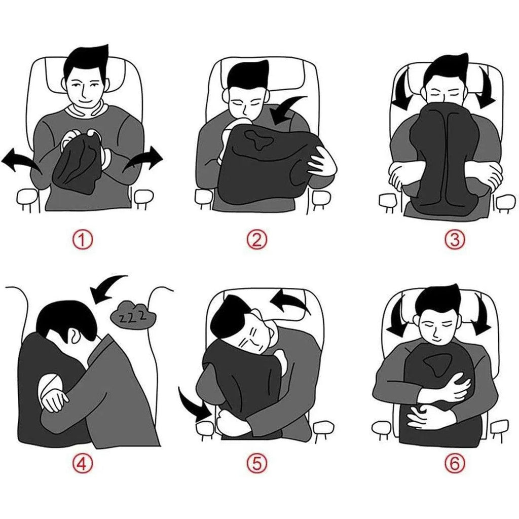 Inflatable Air Cushion Travel Pillow for Airplane Office Nap Rest Neck Head Chin - Blue
