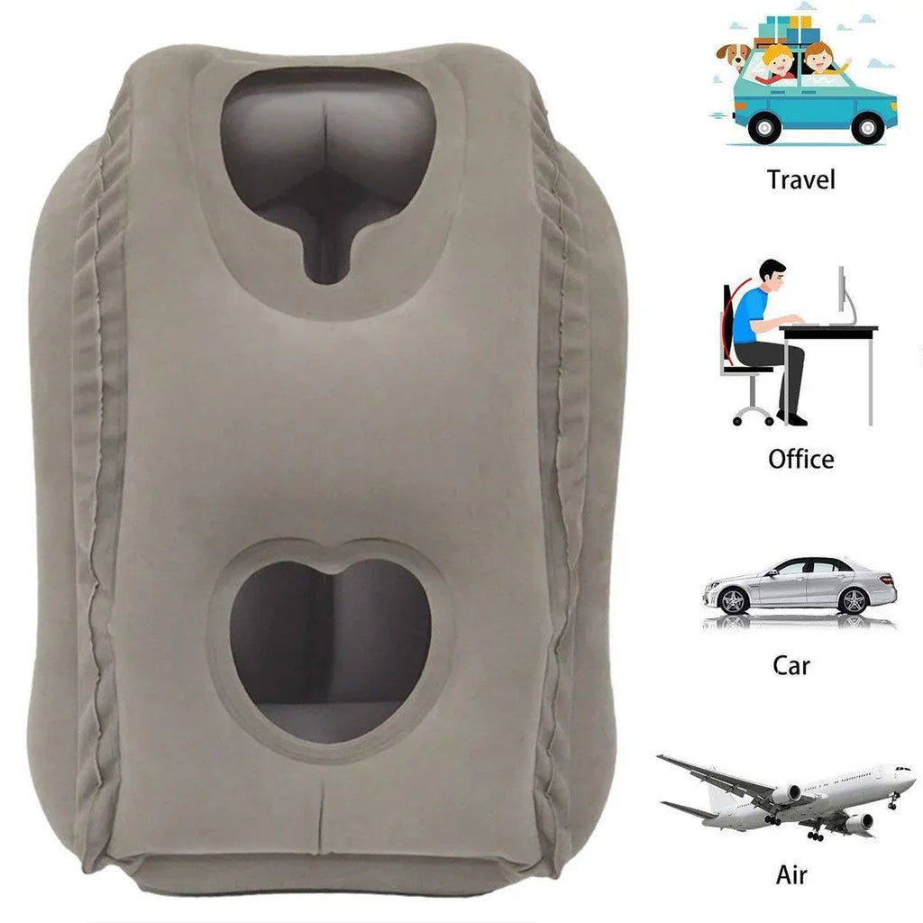 Inflatable Air Cushion Travel Pillow for Airplane Office Nap Rest Neck Head Chin - Blue