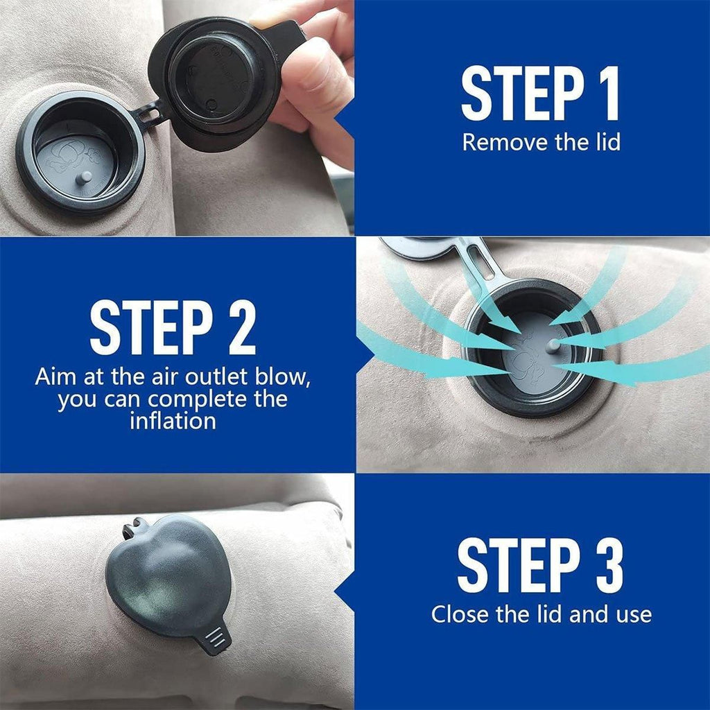 Inflatable Air Cushion Travel Pillow for Airplane Office Nap Rest Neck Head Chin - Blue