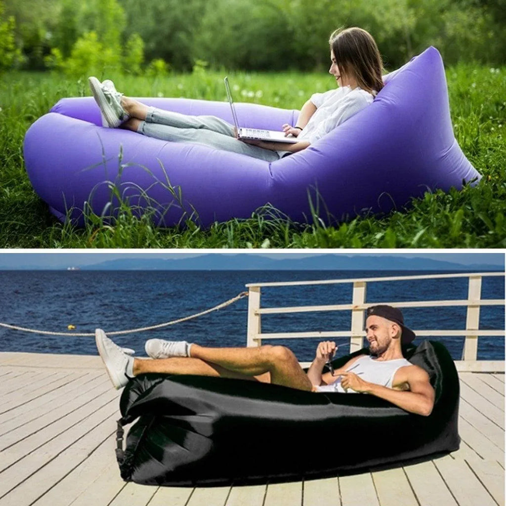 Fast Inflatable Lazy Lounge Air Sofa Bed Camping Beach Hangout Sleeping Bag - Yellow
