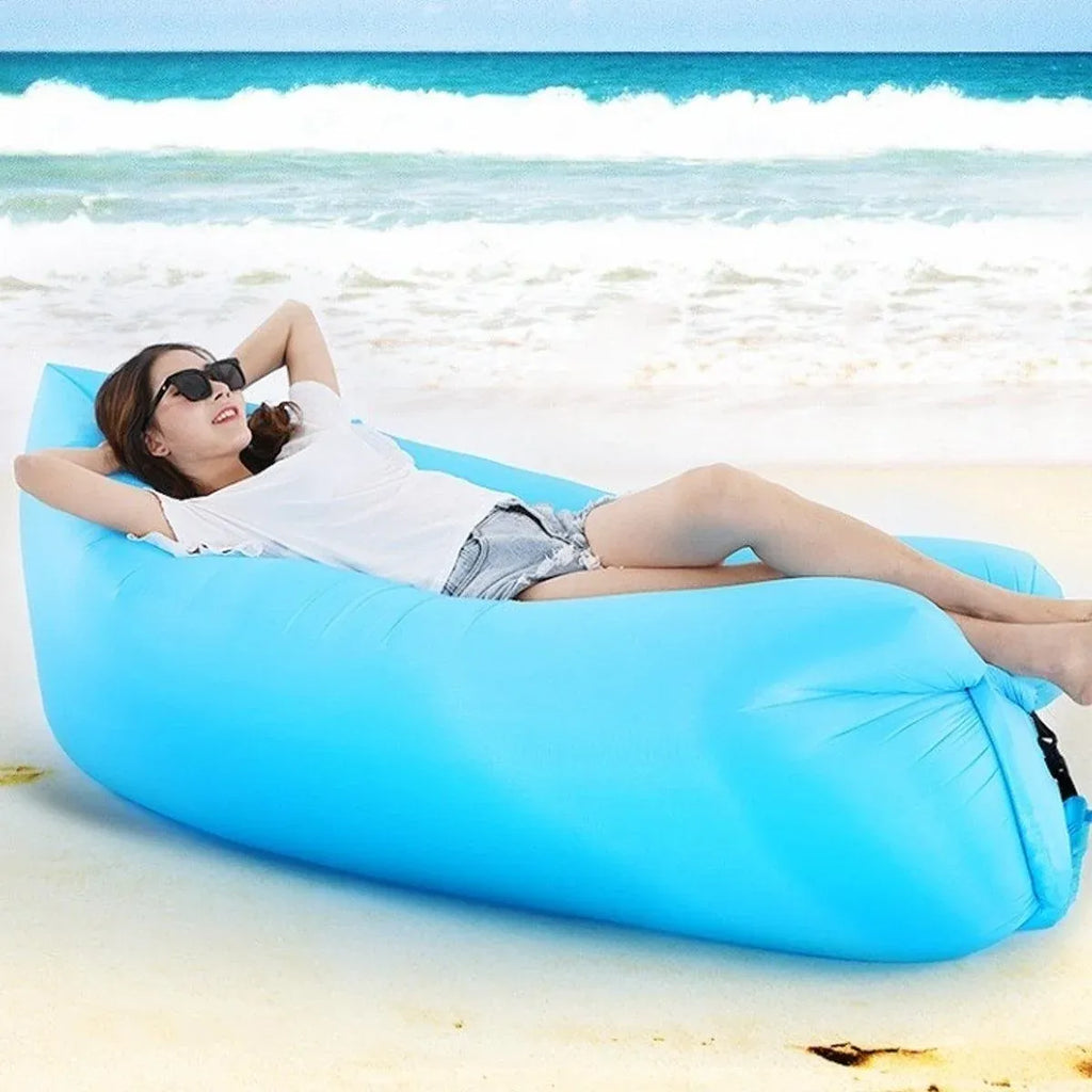 Fast Inflatable Lazy Lounge Air Sofa Bed Camping Beach Hangout Sleeping Bag - Yellow