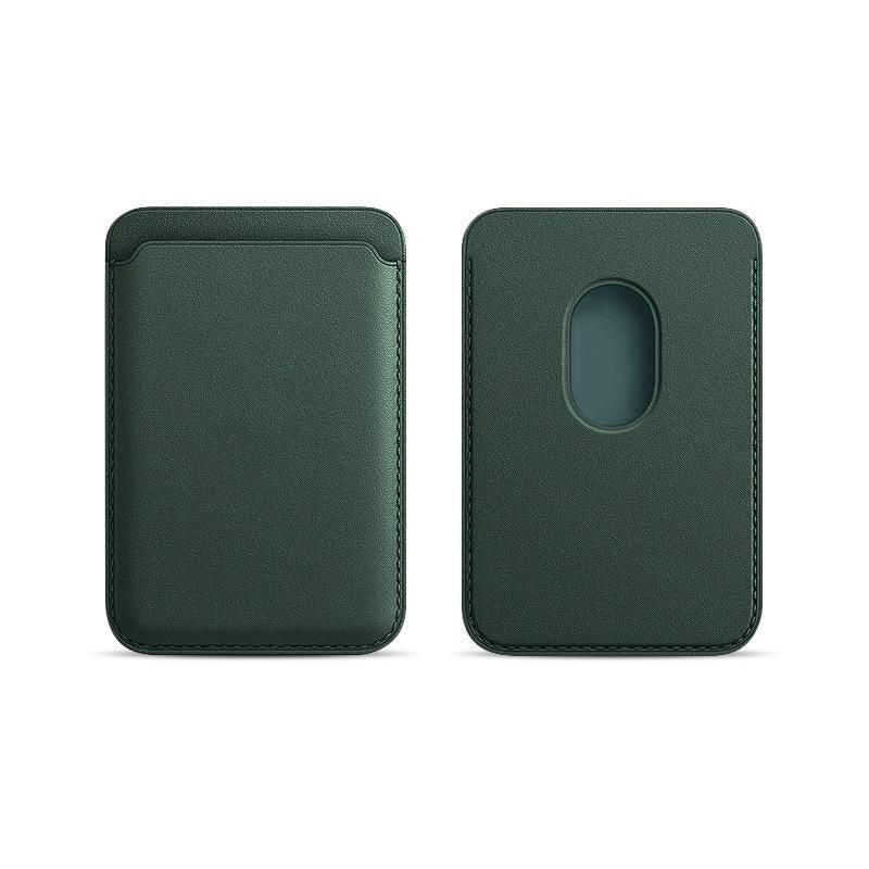 Leather Card Holder Wallet Pocket for iPhone 14 13 Pro Max with Snap-On Attachment - Green