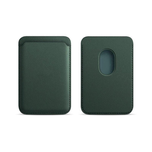 Leather Card Holder Wallet Pocket for iPhone 14 13 Pro Max with Snap-On Attachment - Green