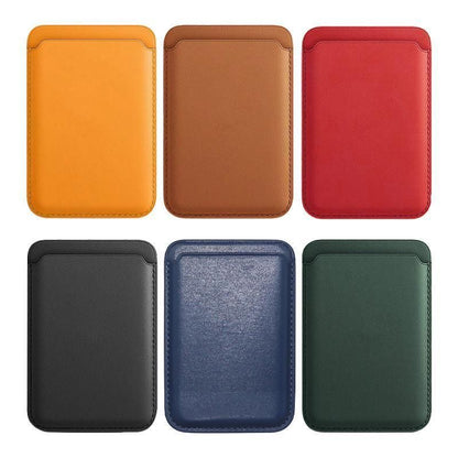 Leather Card Holder Wallet Pocket for iPhone 14 13 Pro Max with Snap-On Attachment - Green