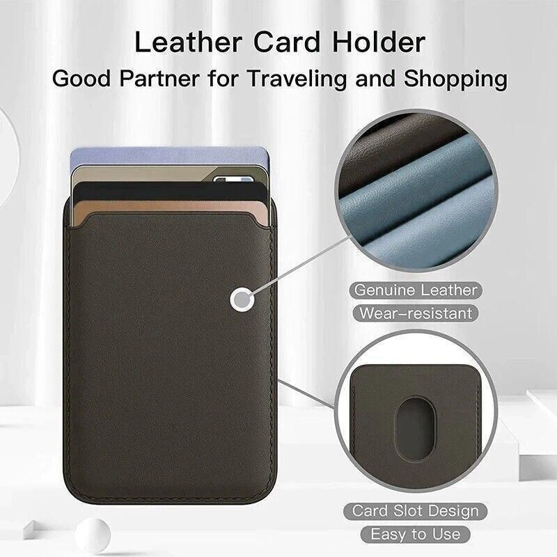 Leather Card Holder Wallet Pocket for iPhone 14 13 Pro Max with Snap-On Attachment - Green