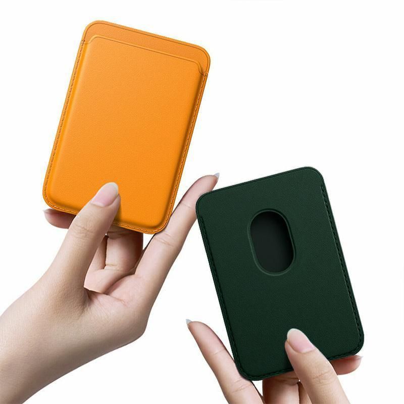 Leather Card Holder Wallet Pocket for iPhone 14 13 Pro Max with Snap-On Attachment - Green