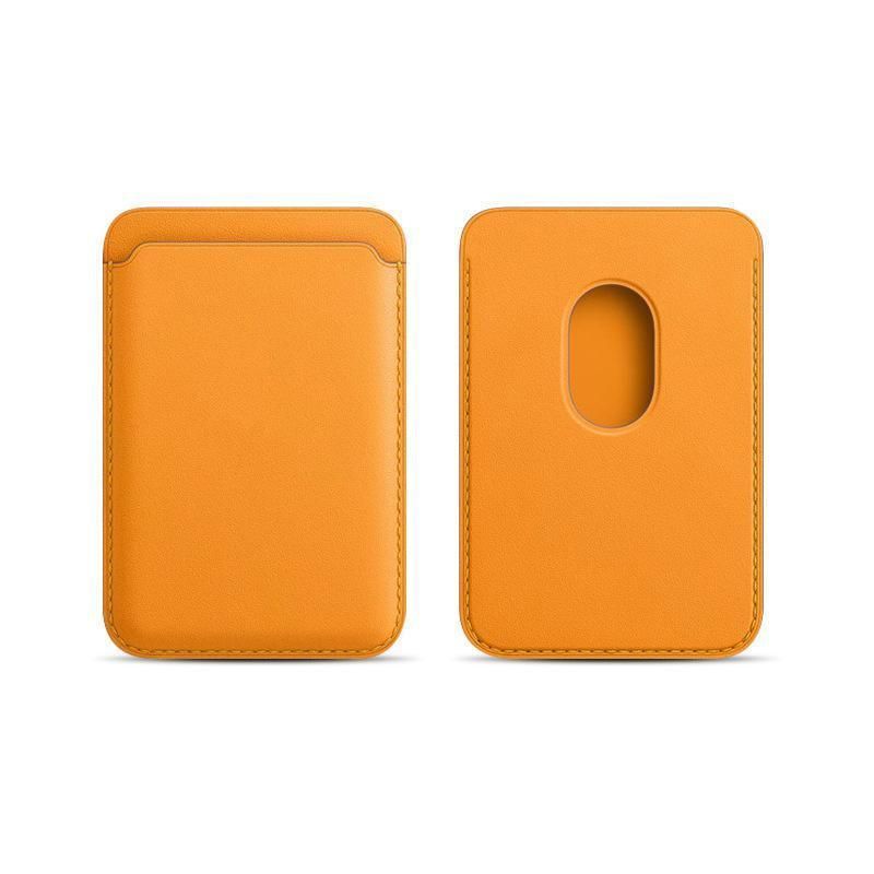 Leather Card Holder Wallet Pocket for iPhone 14 13 Pro Max with Snap-On Attachment - Light Brown