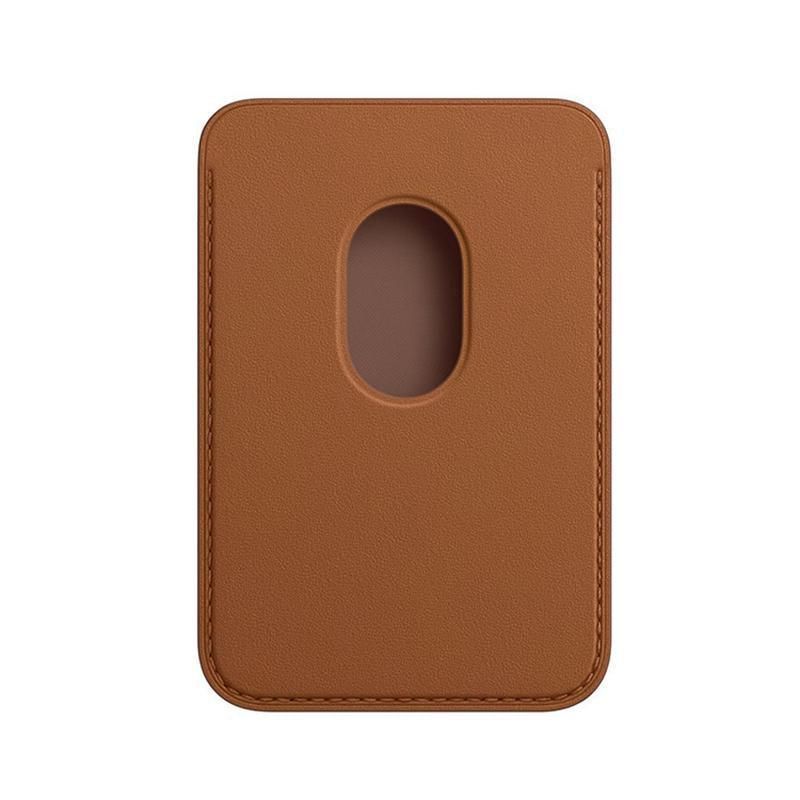Leather Card Holder Wallet Pocket for iPhone 14 13 Pro Max with Snap-On Attachment - Light Brown