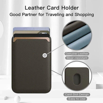 Leather Card Holder Wallet Pocket for iPhone 14 13 Pro Max with Snap-On Attachment - Red