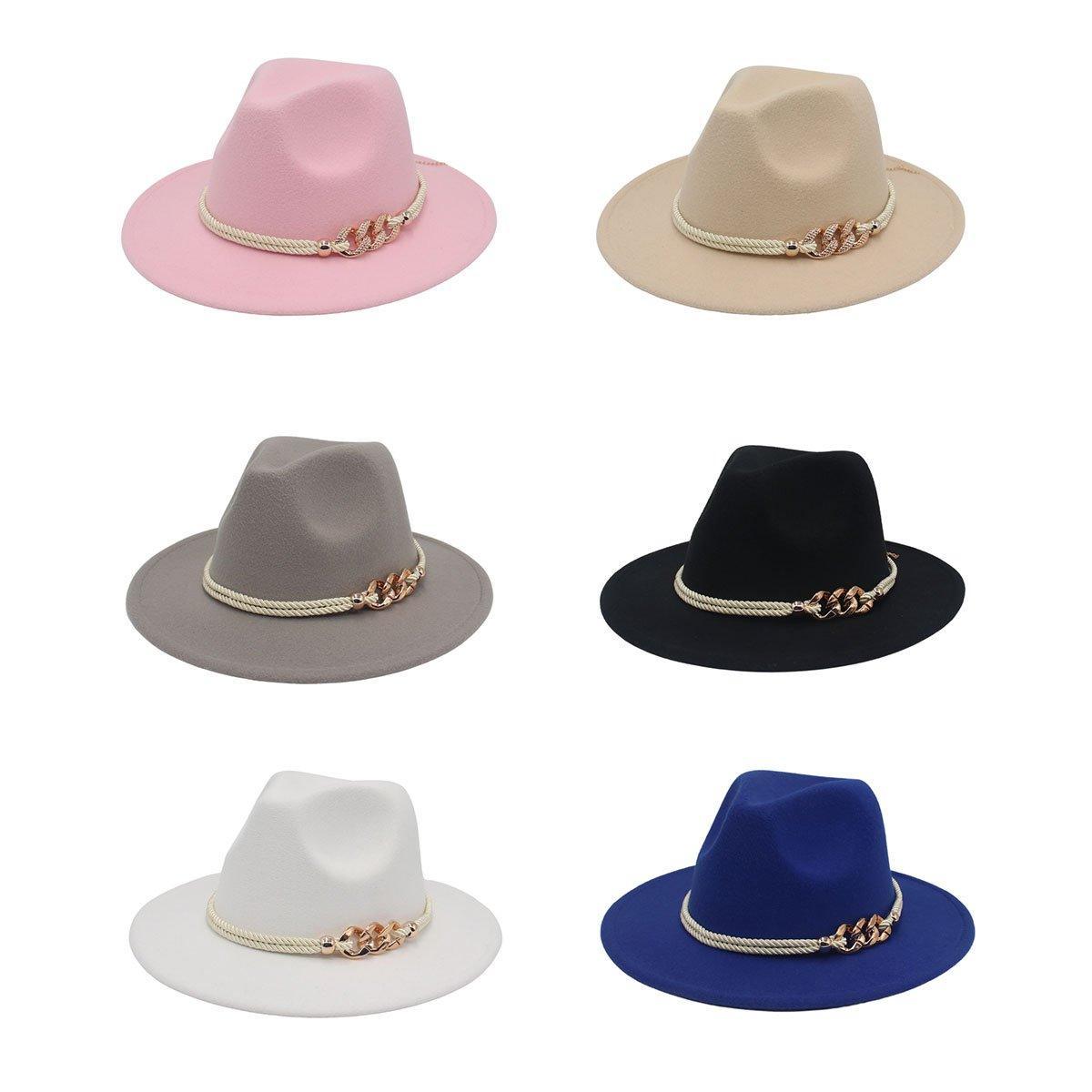 Jazz Hat Autumn Winter Retro Large Brim Hat for Men and Women Stylish Headwear - White