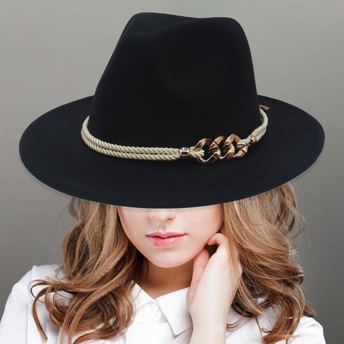 Jazz Hat Autumn Winter Retro Large Brim Hat for Men and Women Stylish Headwear - White