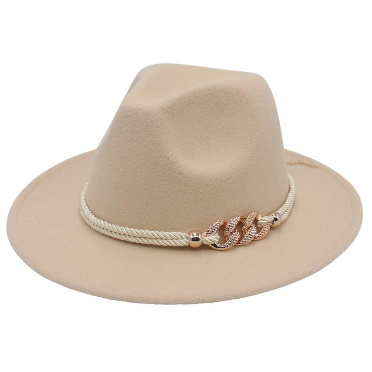 Jazz Hat Autumn Winter Retro Large Brim Hat for Men and Women Stylish Headwear - White