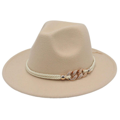 Jazz Hat Autumn Winter Retro Large Brim Hat for Men and Women Stylish Headwear - White