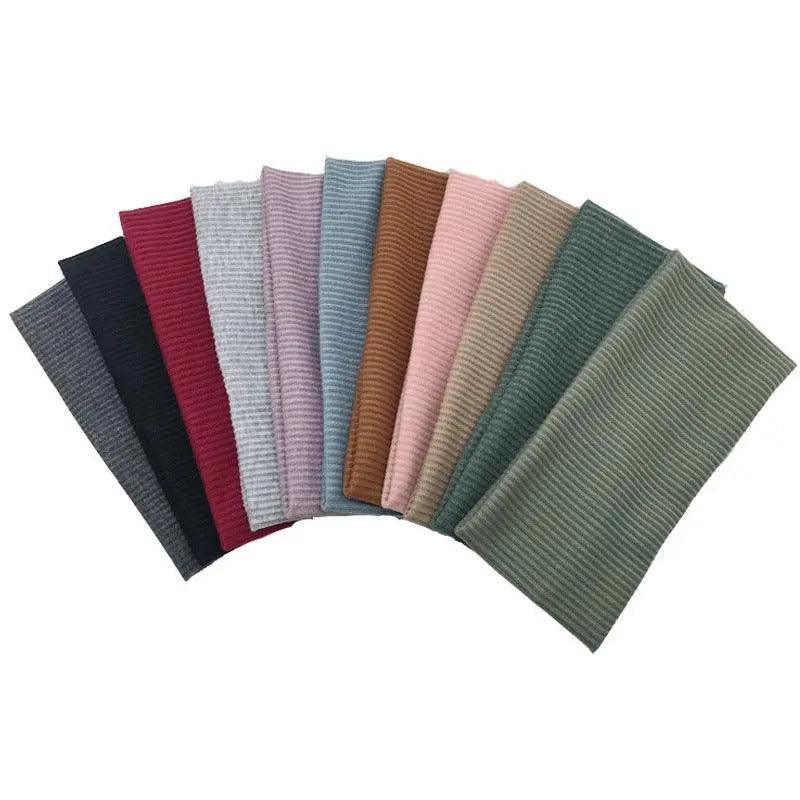 Women Headband Solid Wide Turban Knitted Cotton Hairband Girls Elastic Hair Band - Coffee
