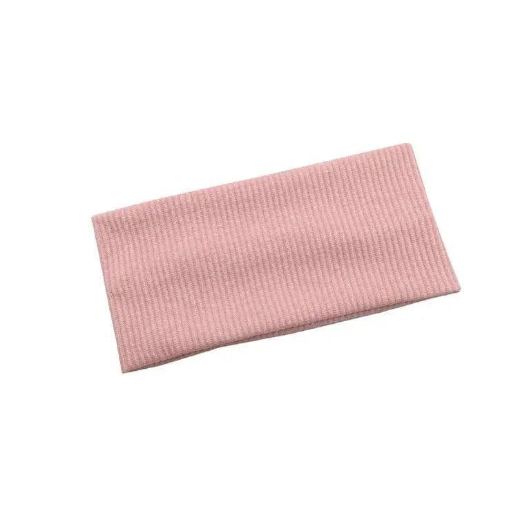 Women Headband Solid Wide Turban Knitted Cotton Hairband Girls Elastic Hair Band - Cyan