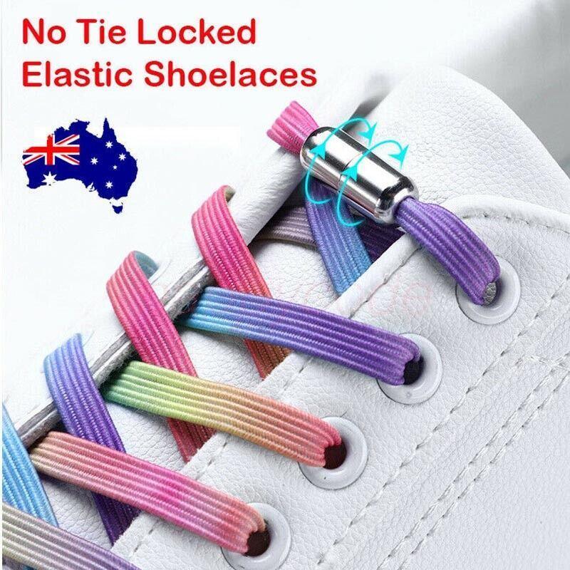 No Tie Locked Elastic Shoelace Shoe Lace Lazy Laces Sneakers Sports - NO.23 Silver Green