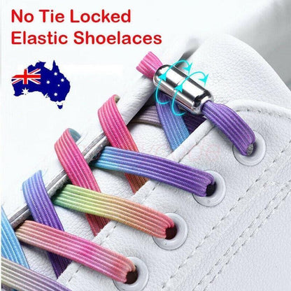 No Tie Locked Elastic Shoelace Shoe Lace Lazy Laces Sneakers Sports - NO.23 Silver Green
