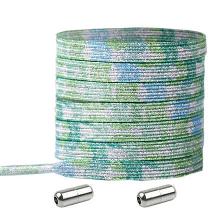 No Tie Locked Elastic Shoelace Shoe Lace Lazy Laces Sneakers Sports - NO.23 Silver Green