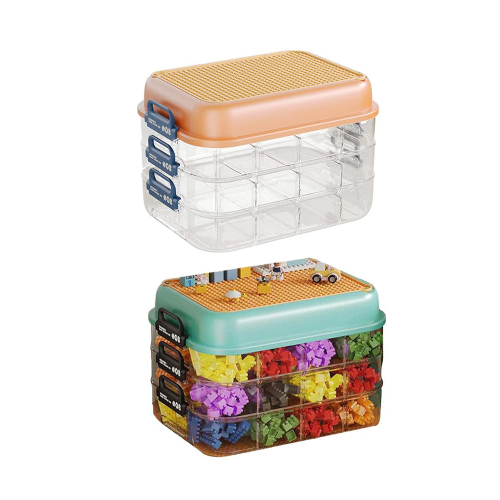3-Layer Stackable Storage Box for Building Blocks Toy Organizer with Sorting Trays - Green