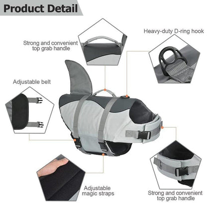 Pet Life Jacket Dog Swim Vest Outdoor Water Gear for Summer Swimming Activities - Grey XL