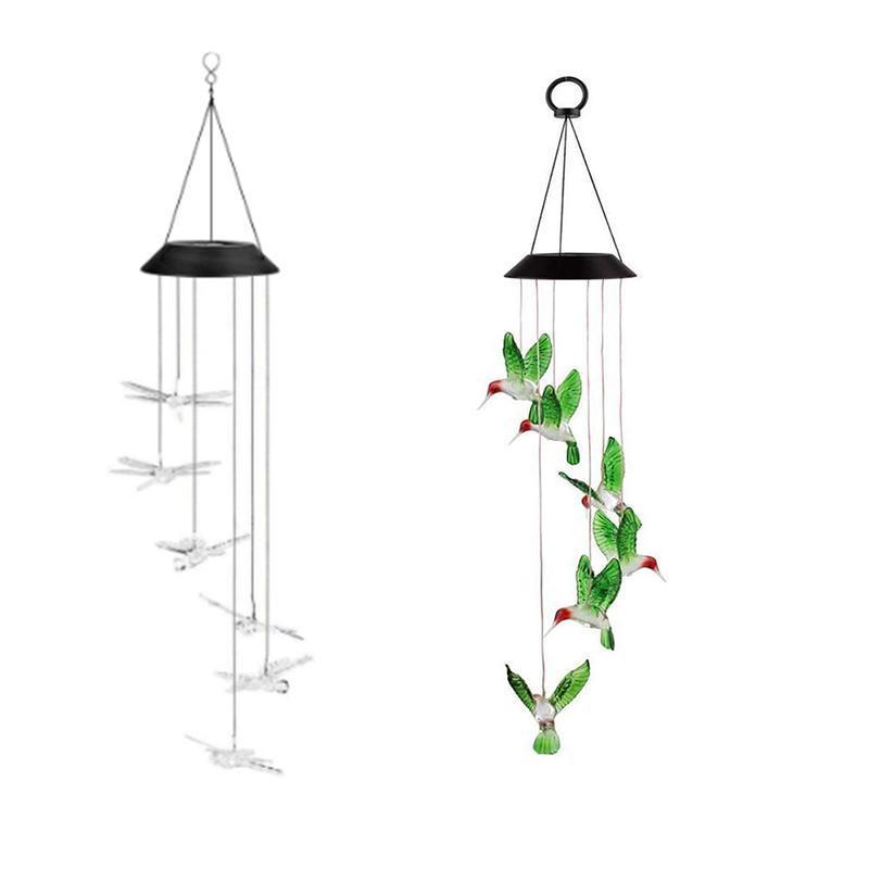 Wind Chimes Solar Powered Led Lights Changing Hanging Garden Yard Outdoor Decor - Dragonfly
