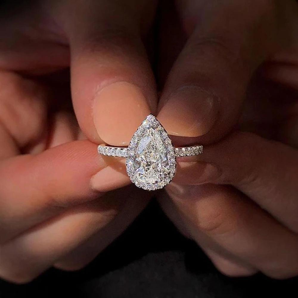 Sparkling Pear Shaped Zircon Cluster Ring Pear Shape Engagement Women Gift - 8