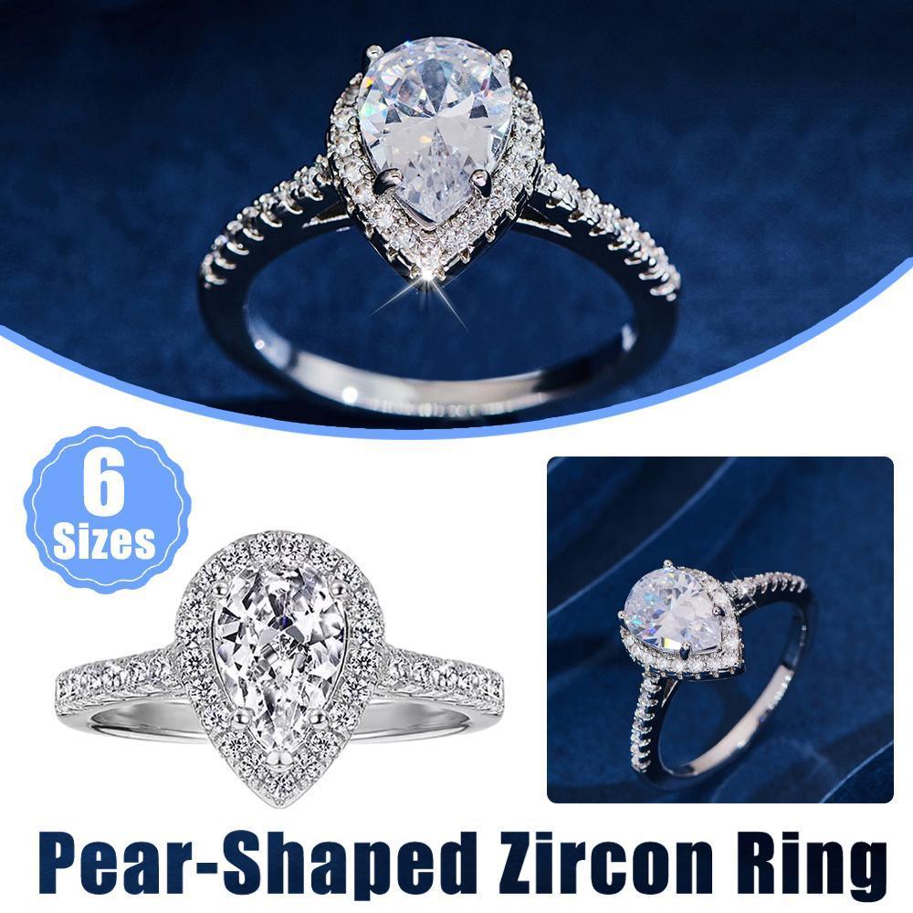 Sparkling Pear Shaped Zircon Cluster Ring Pear Shape Engagement Women Gift - 9