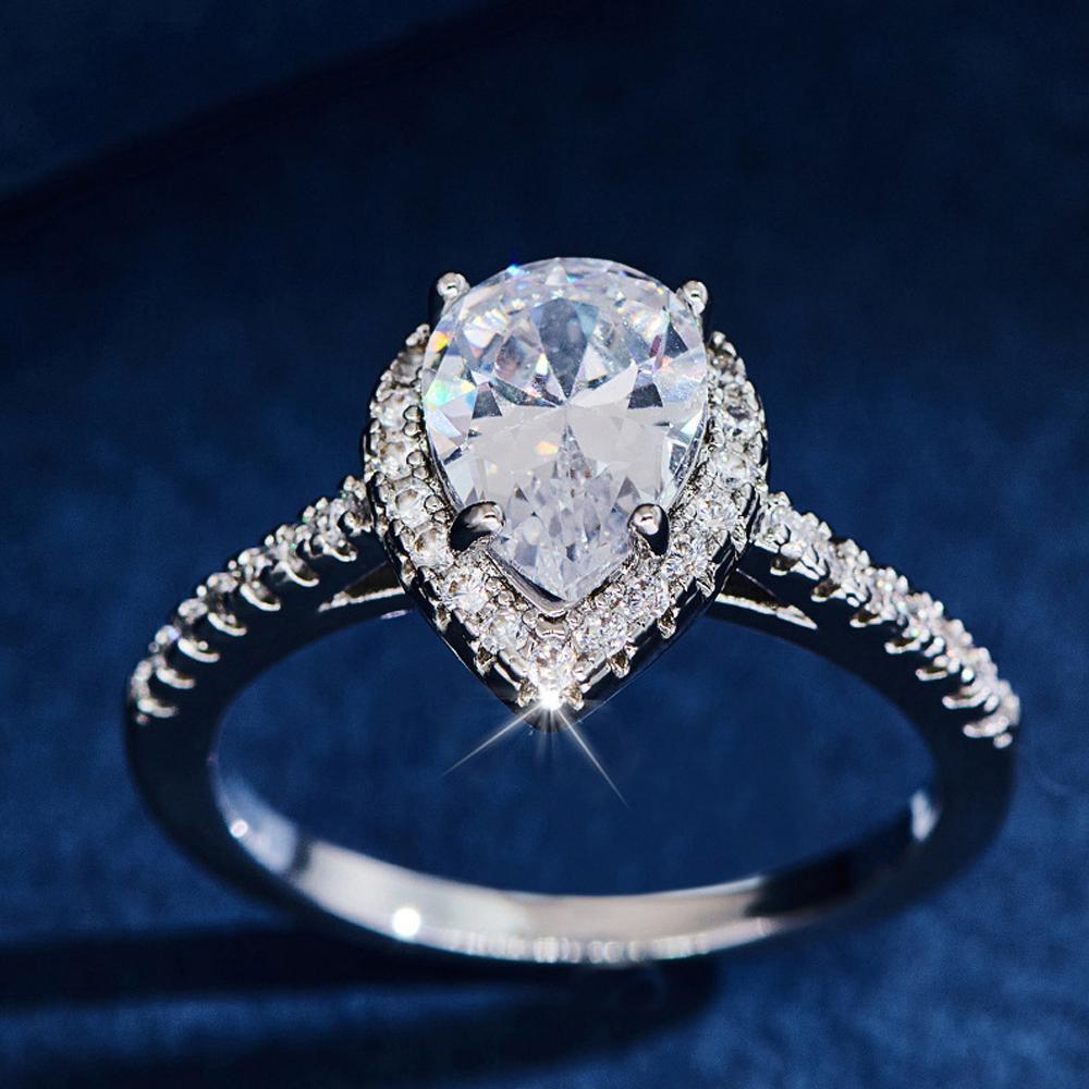 Sparkling Pear Shaped Zircon Cluster Ring Pear Shape Engagement Women Gift - 9