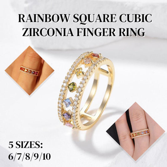 Rainbow Gold Ring Women Fashion Colorful Band Jewelry Gift 6-10 Sizes Ring - 10