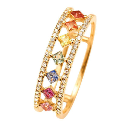 Rainbow Gold Ring Women Fashion Colorful Band Jewelry Gift 6-10 Sizes Ring - 6