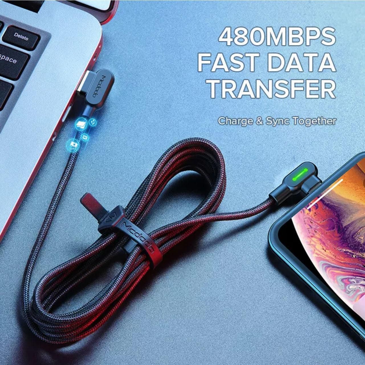 Mcdodo Fast Usb Cable Heavy Duty Charging Syn Charger Type-C 90 Degree Angle - 1.2m