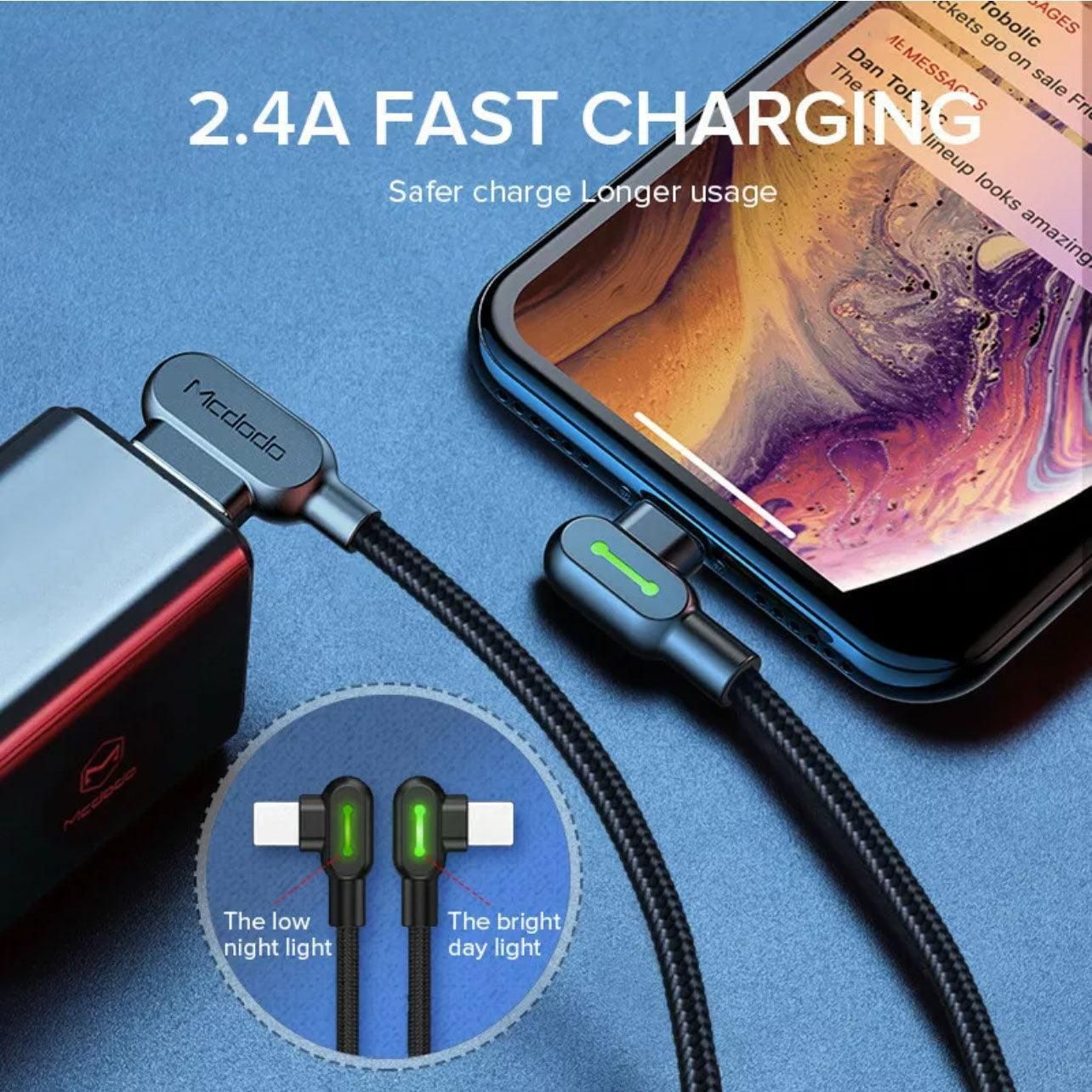 Mcdodo Fast Usb Cable Heavy Duty Charging Syn Charger Type-C 90 Degree Angle - 1.8m