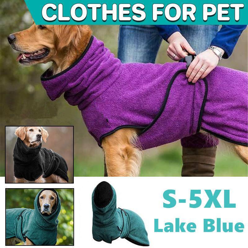 Dog Puppy Hoodies Jacket Solid Coat Pet Winter Soft Warm Clothes S-5XL Lake Blue - S