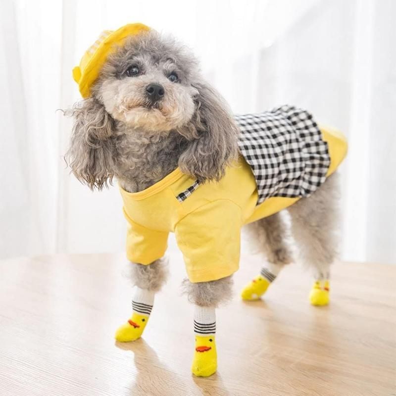 Dog Socks Non-Slip Grip Slip Anti-Slip - Puppy Cat Pet Shoes Slippers S Size - Yellow ducklings