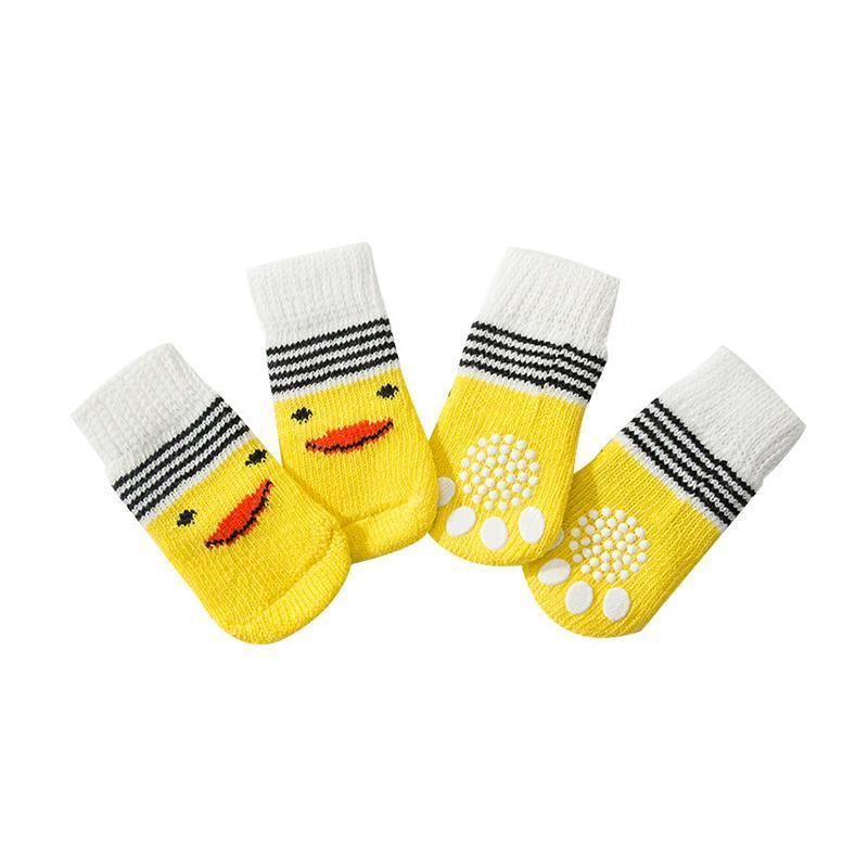 Dog Socks Non-Slip Grip Slip Anti-Slip - Puppy Cat Pet Shoes Slippers S Size - Yellow ducklings