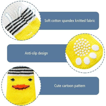 Non Slip Pet Socks for Dogs and Cats Knitted Paw Protector with Grips L Size - Blue bear