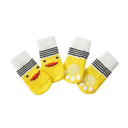 Non Slip Pet Socks for Dogs and Cats Knitted Paw Protector with Grips L Size - Blue bear