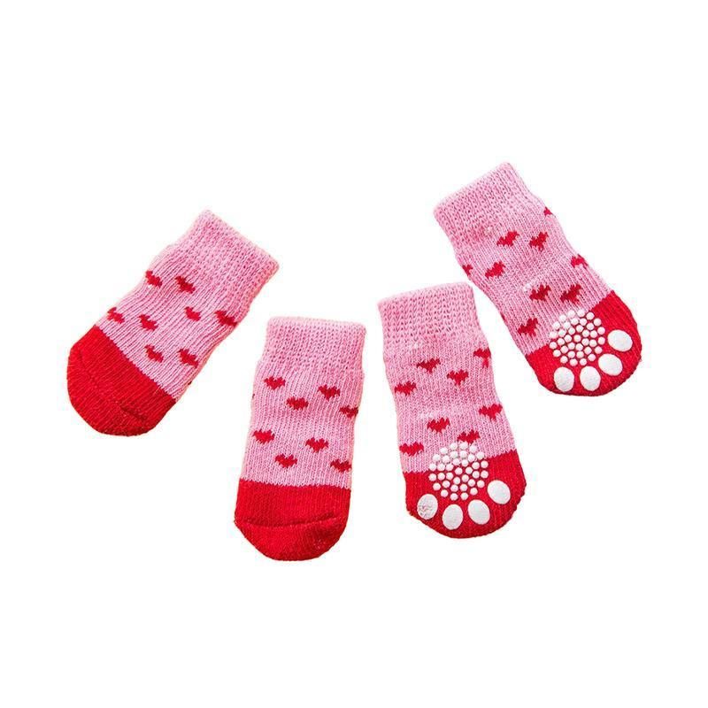Non Slip Pet Socks for Dogs and Cats Knitted Paw Protector with Grips L Size - Blue bear