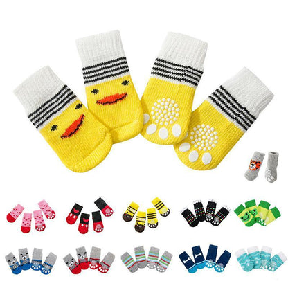 Dog Socks Non-Slip Grip Slip Anti-Slip - Puppy Cat Pet Shoes Slippers M Size - Grey stripes