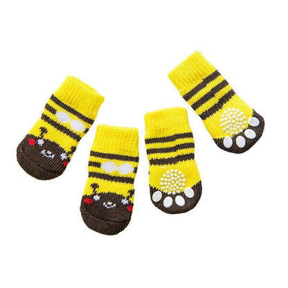 Dog Socks Non-Slip Grip Slip Anti-Slip - Puppy Cat Pet Shoes Slippers M Size - Grey stripes