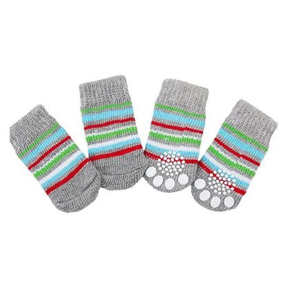 Dog Socks Non-Slip Grip Slip Anti-Slip - Puppy Cat Pet Shoes Slippers M Size - Grey stripes