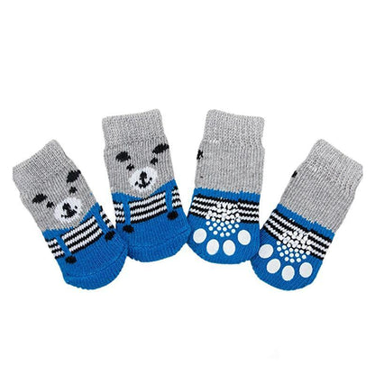 Dog Socks Non-Slip Grip Slip Anti-Slip - Puppy Cat Pet Shoes Slippers M Size - Blue bones