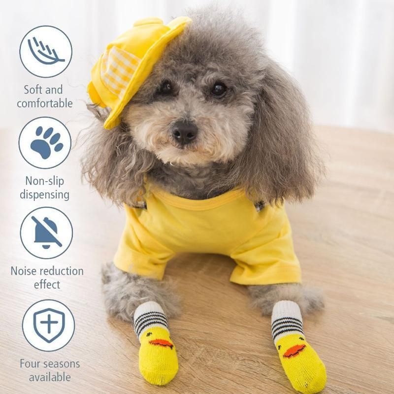 Non Slip Pet Socks for Dogs and Cats Knitted Paw Protector with Grips L Size - Blue bones