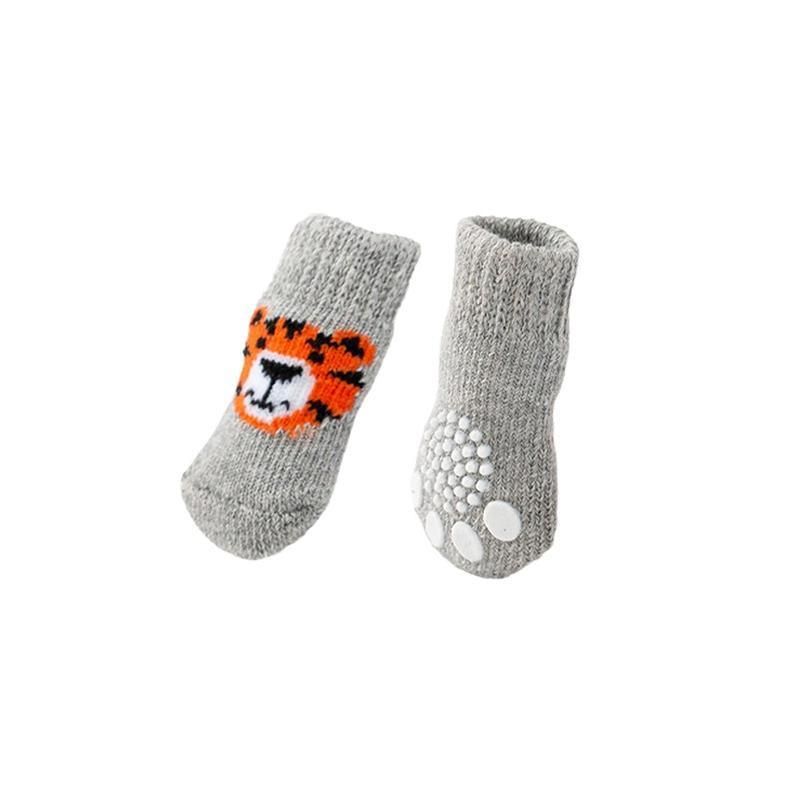 Dog Socks Non-Slip Grip Slip Anti-Slip - Puppy Cat Pet Shoes Slippers S Size - Grey tiger