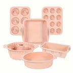 6PCS Silicone Cake Mould Set Baking Pans Nonstick Cupcake Cookie Tools Reusable - Pink