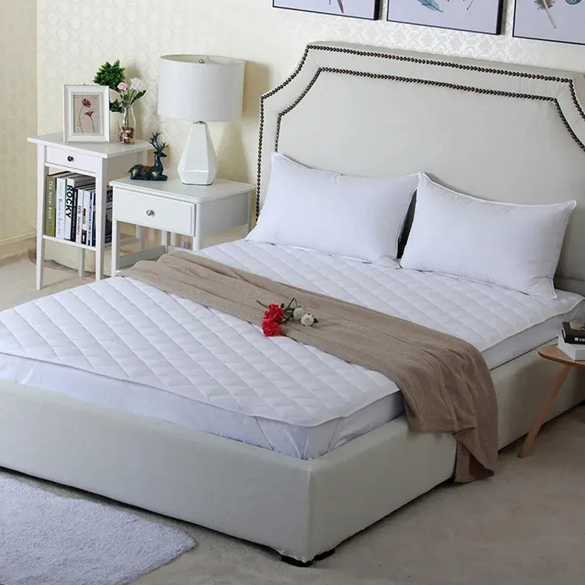 Hotel Mattress Comfort Pads Fabric Bedding Topper Mattress Protectors Cover - 153x203cm-Plain