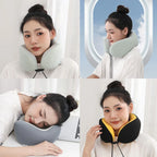 Memory Foam U Shaped Neck Pillow Travel Portable Office Nap Support Pillow - Black